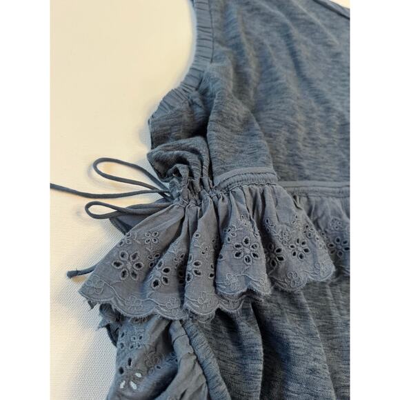 Free People Sleeveless Navy Ruffle Top Flowy NWT Boho Tank Blouse Small $128 - Picture 9 of 11